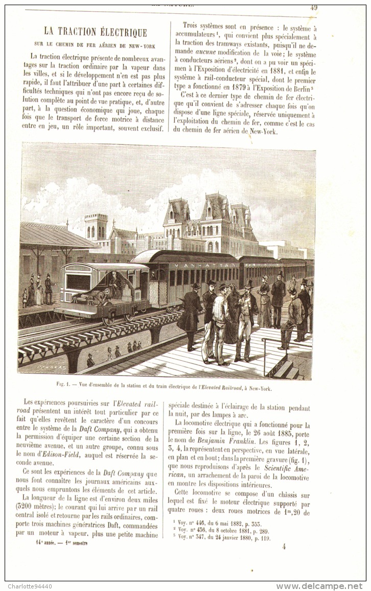 LA TRACTION ELECTRIQUE SUR LE CHEMIN DE FER AERIEN DE NEW-YORK  1886 - Ferrocarril