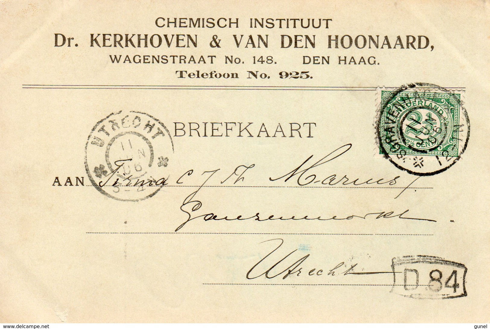 1906 Bk Met Firmalogo Van Den Haag Naar Utrecht - Poststempel