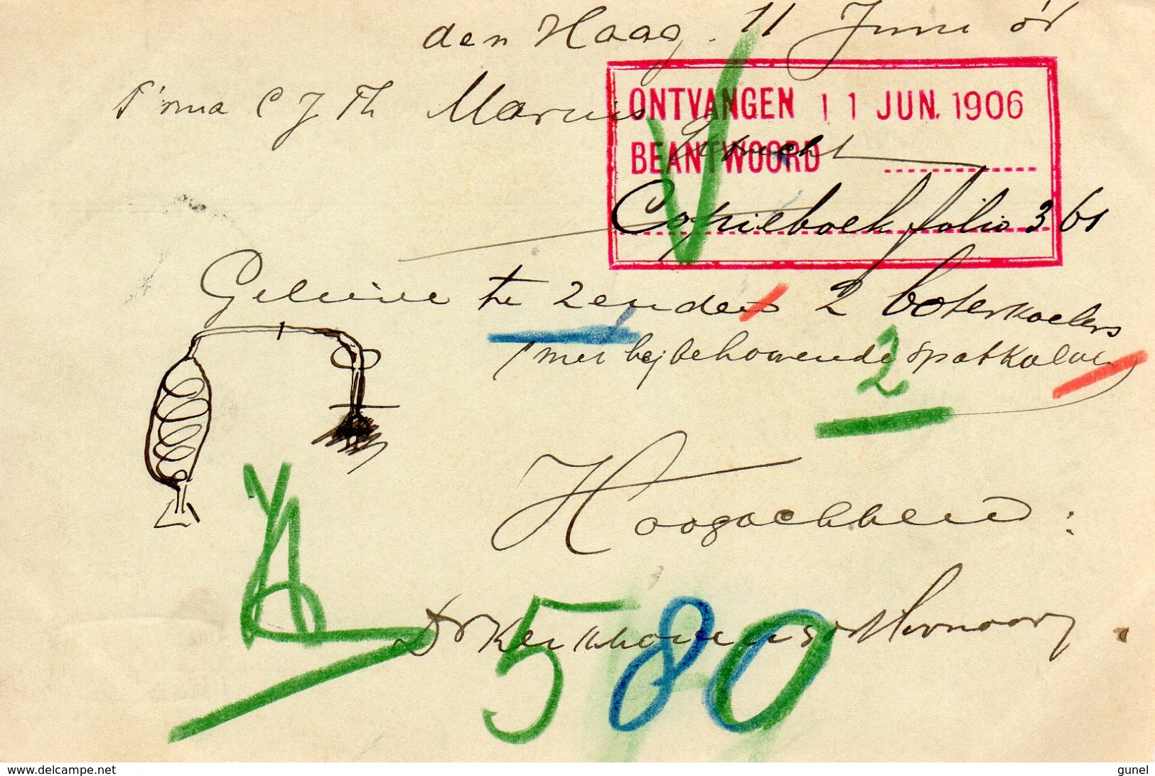 1906 Bk Met Firmalogo Van Den Haag Naar Utrecht - Poststempel