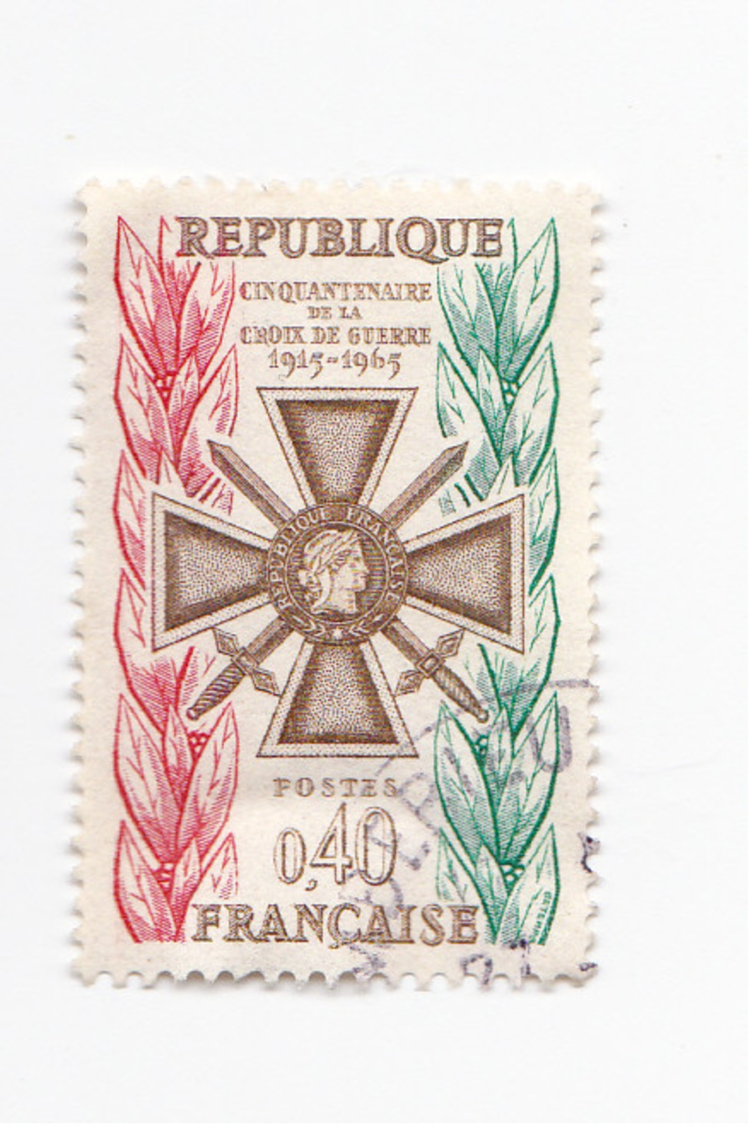 0,40 FRANCS - 1965 - 50eme Anniverssaire De La Croix De Guerre 1915-1965 - Oblitérés