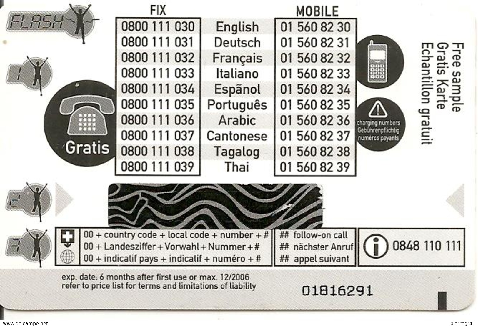 CARTE-PREPAYEE-SUISSE-FLASH-GRATIS CARD-COURSE A PIED-12/2006- -TBE- - Schweiz