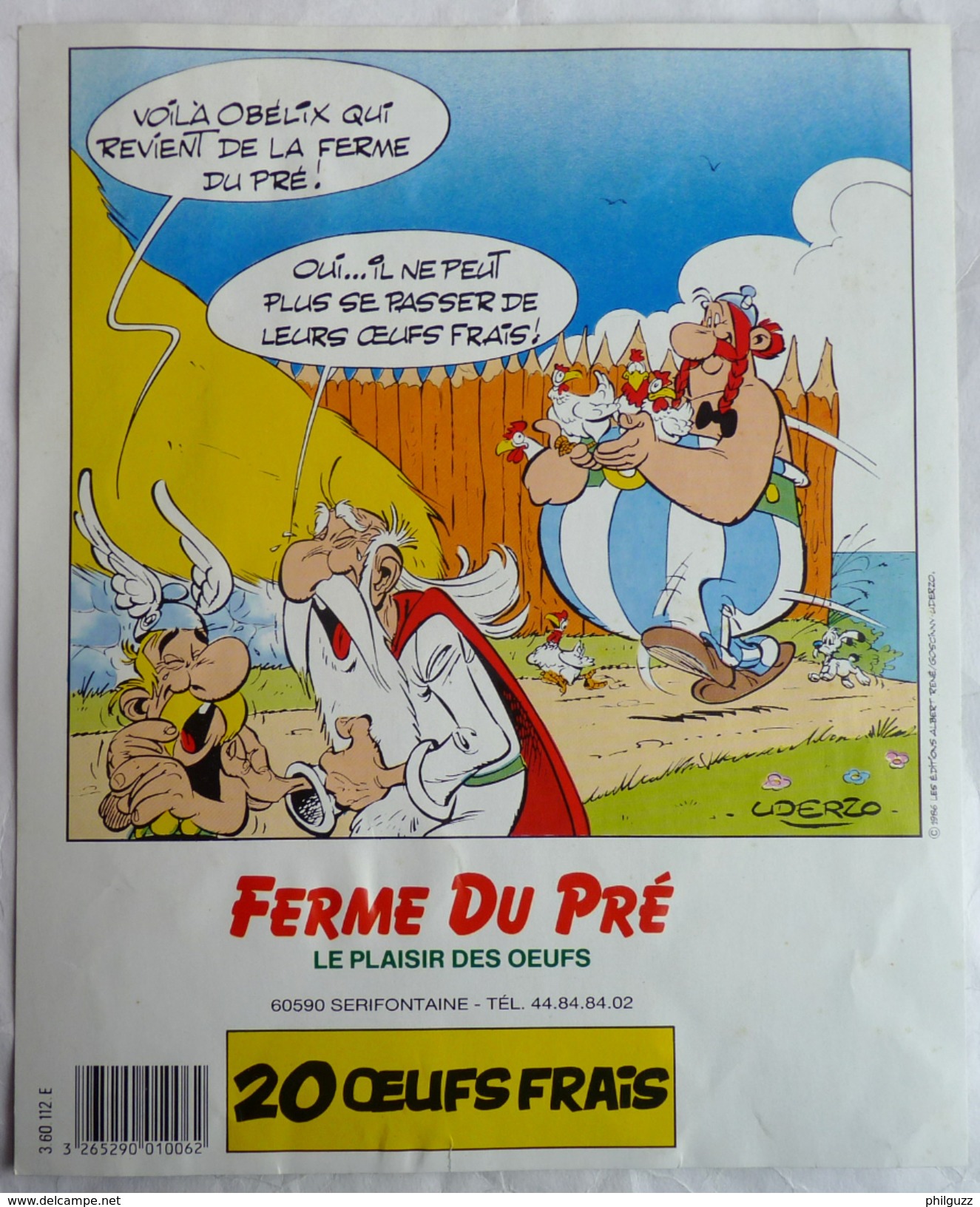 ETIQUETTE 20 OEUFS FERME DU PRE 1986 OBELIX REVIEN DE LA FERME DU PRE Papier épais (2) Variante OEUF - Autres & Non Classés