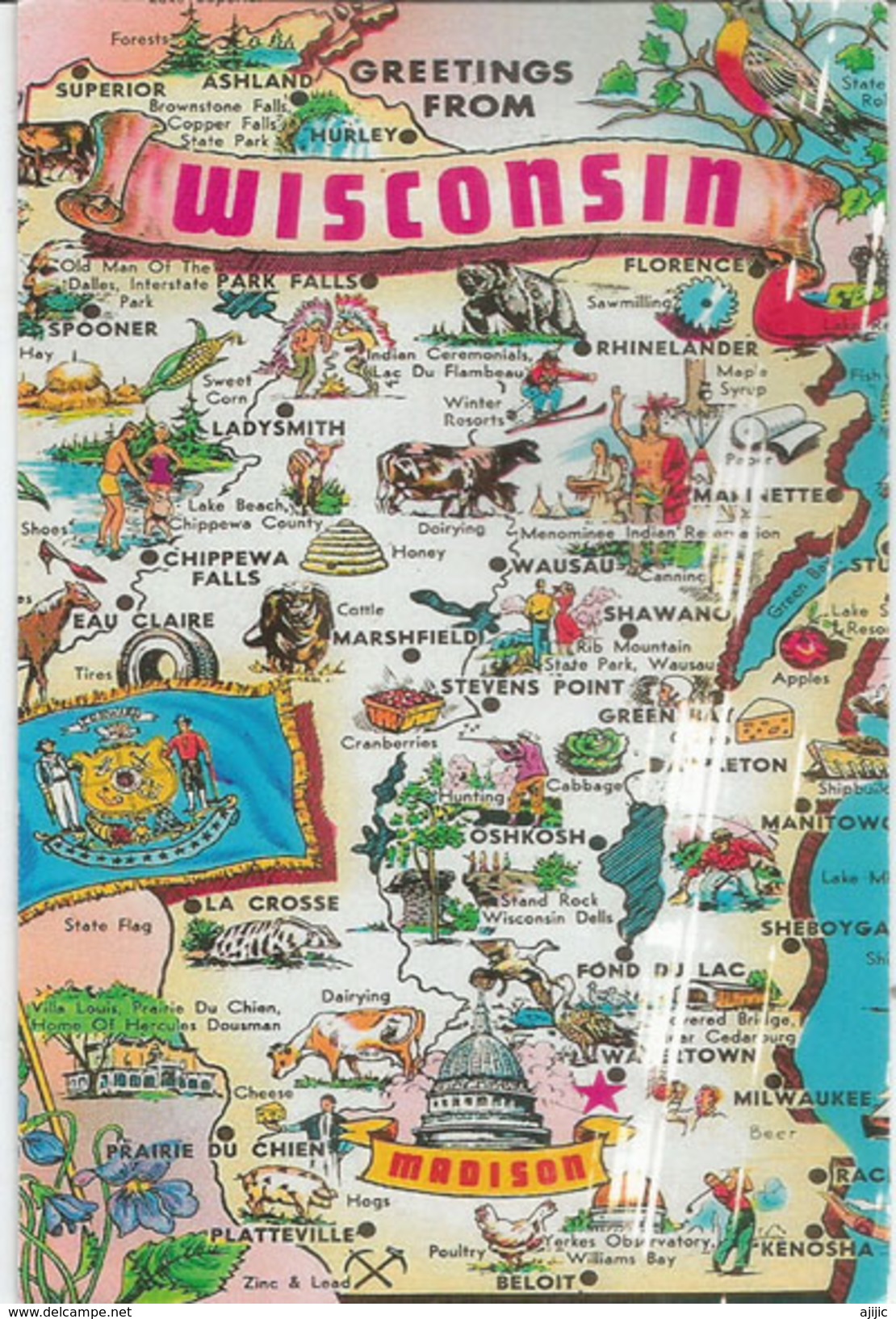 USA.  Wisconsin Map . Postcard Addressed To ANDORRA - Cartes Géographiques