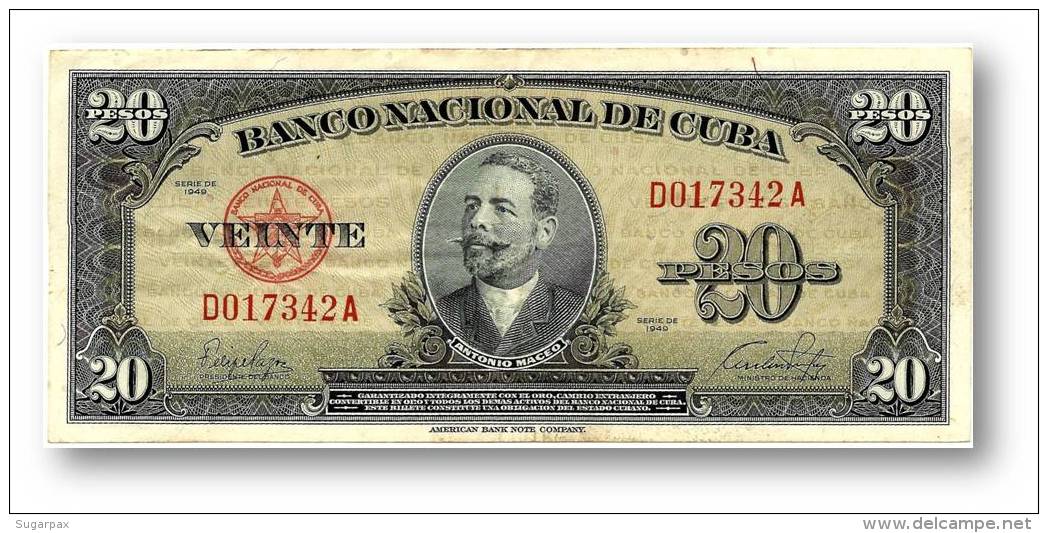 CUBA - 20 Pesos - 1949 - P 80.a - Serie D - Antonio Maceo - Banco Nacional De Cuba - Cuba