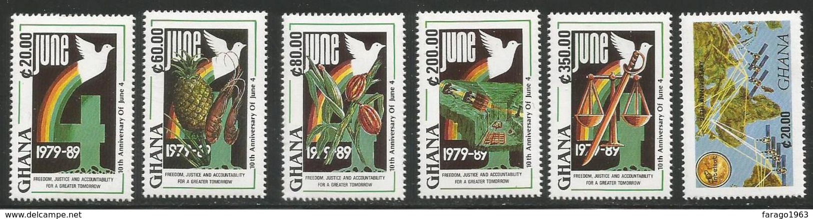 1990 Ghana Revolution Anniversary Fruit Mining Cacao Chocolate  Complete Set Of 5 MNH - Ghana (1957-...)