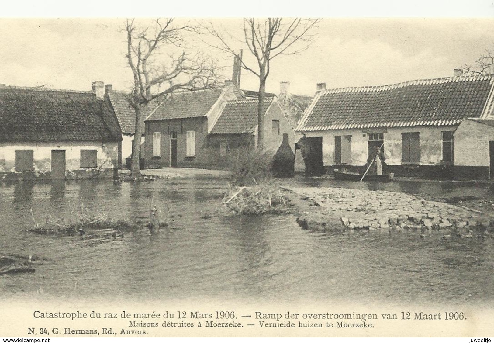 Ramp Der Overstroomingen Van 12 Maart 1906 Vernielde Huizen Moerzeke     (4091) - Hamme