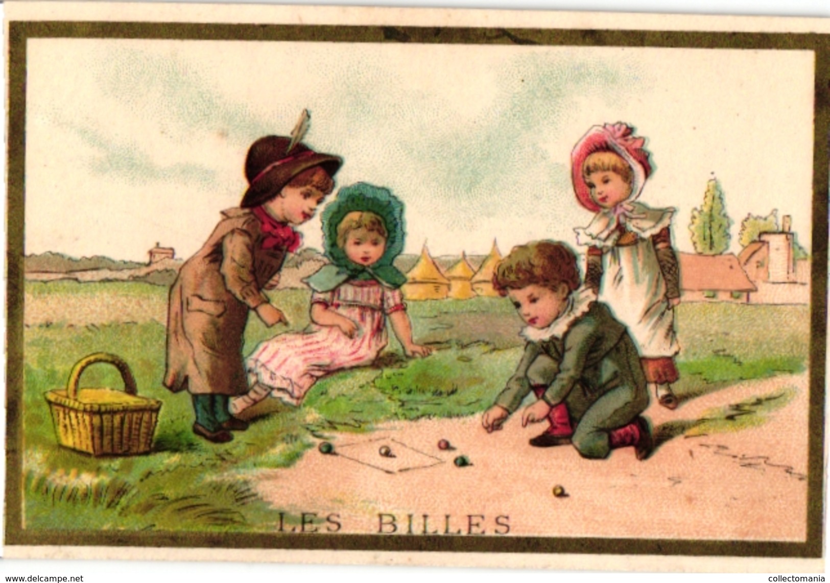 6 Cards C1900 Pub Chaussures Chromo Litho Children's Games  Croquet Billes Beads Volant Bowling M PrinterTestu Massin - Other & Unclassified