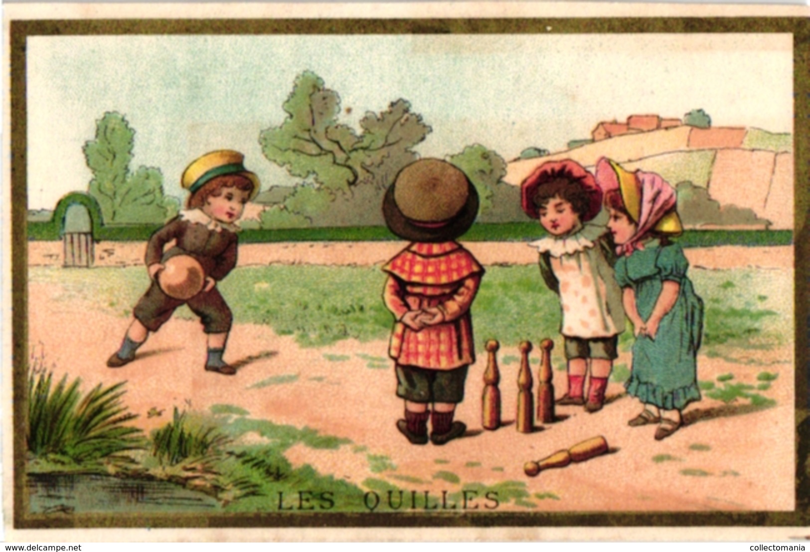 6 Cards C1900 Pub Chaussures Chromo Litho Children's Games  Croquet Billes Beads Volant Bowling M PrinterTestu Massin - Other & Unclassified