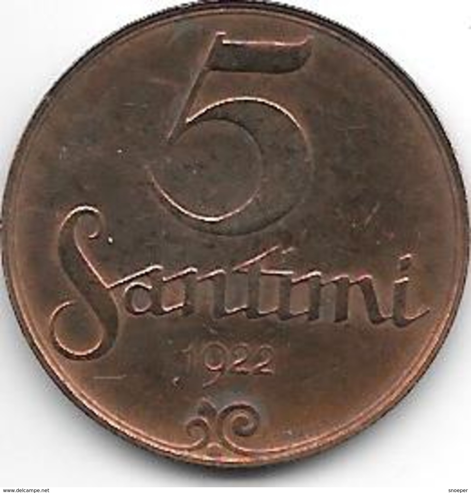 *latvia 5 Santimi 1922 With Mint Name 2 Km 3  Xf - Lettonie