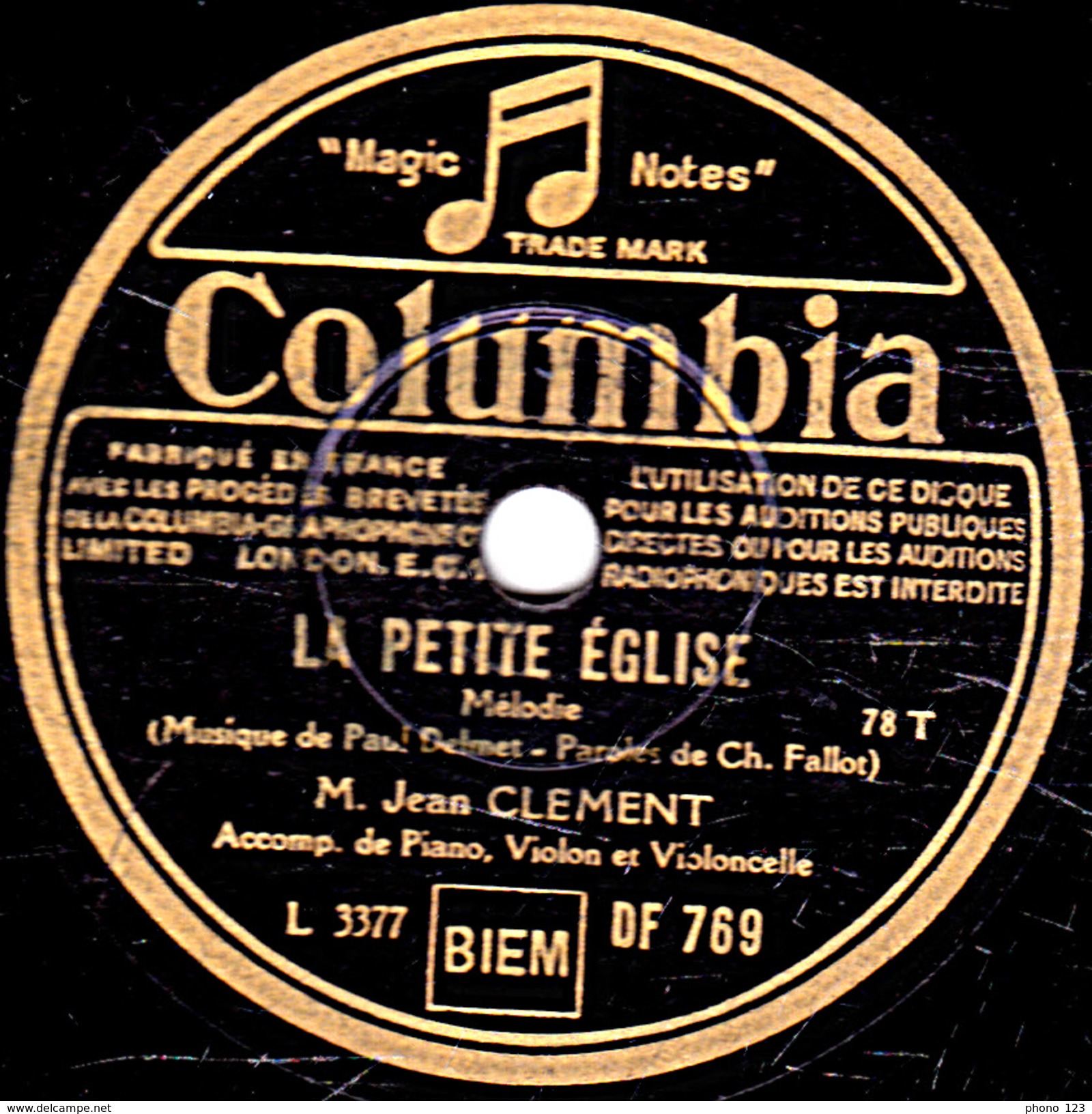 78 T. - 25 Cm - état B -  Jean CLEMENT - LES DEUX COEURS - LA PETITE EGLISE - 78 T - Disques Pour Gramophone
