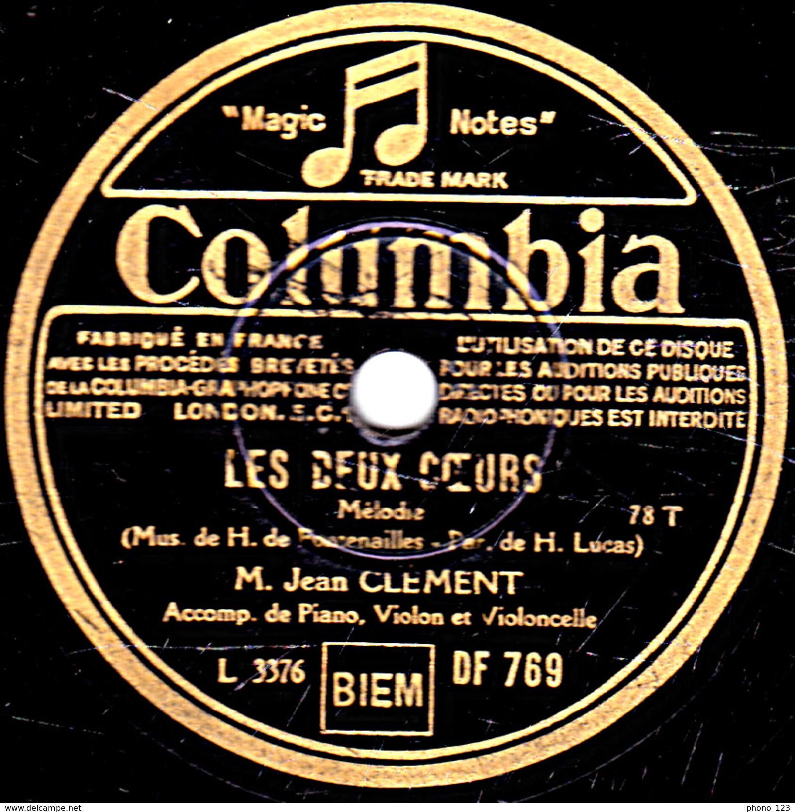 78 T. - 25 Cm - état B -  Jean CLEMENT - LES DEUX COEURS - LA PETITE EGLISE - 78 T - Disques Pour Gramophone