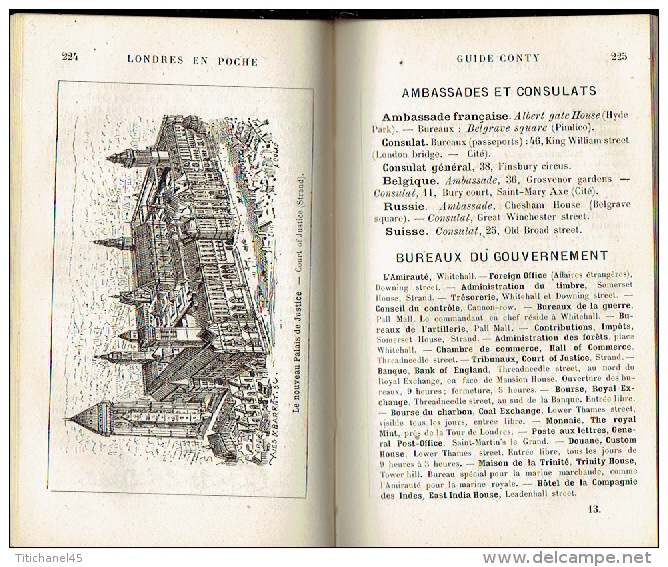 GUIDE CONTY  de 1888 - LONDRES en poche  et ses environs - 410 pages + 72 pages de publicité - Illustration par UZES