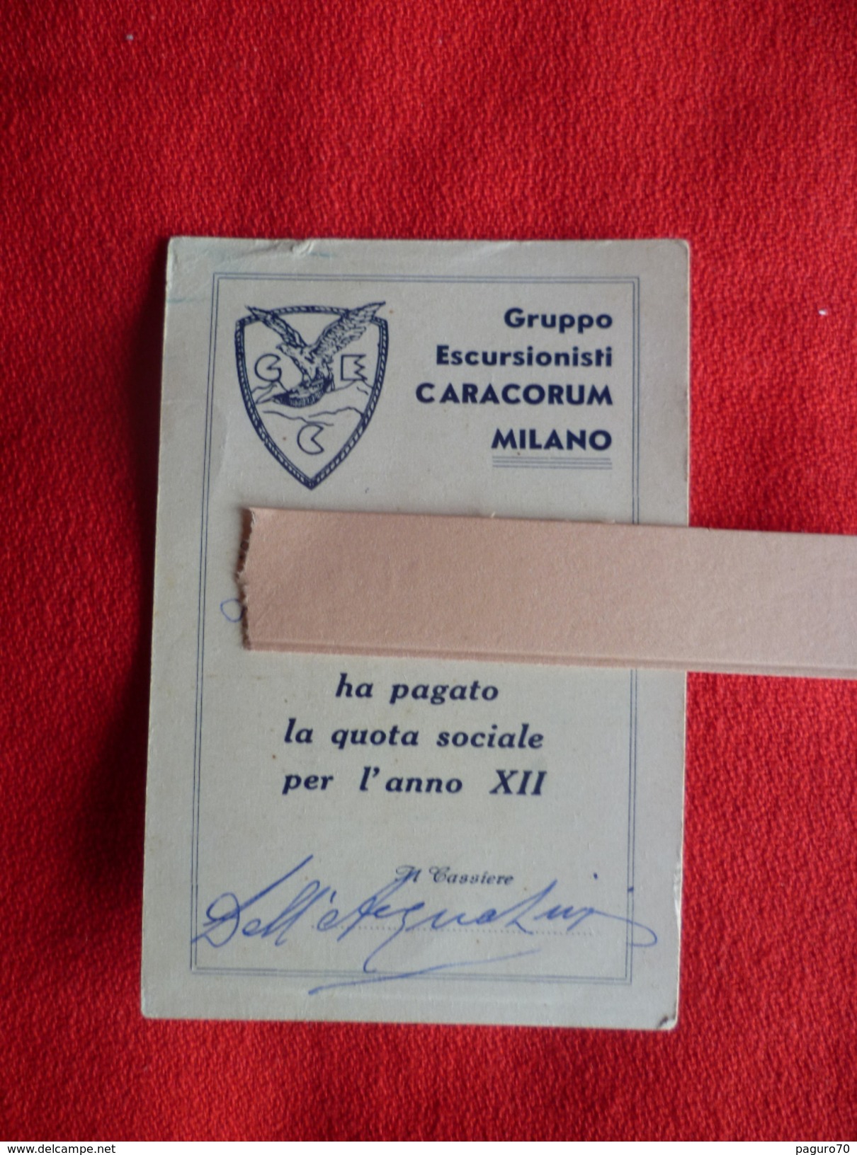 Tessera Gruppo Escursionisti CARACORUM Milano 1933 - Alpinista Italiano - Altri & Non Classificati