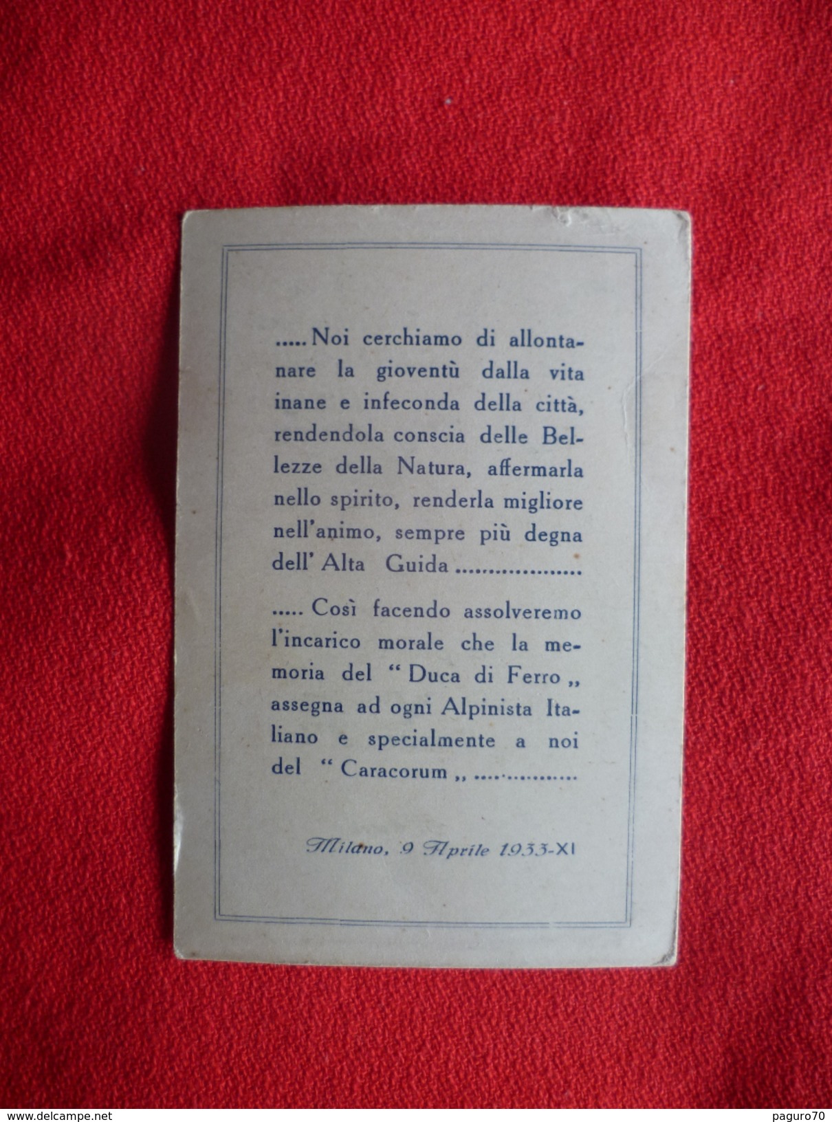 Tessera Gruppo Escursionisti CARACORUM Milano 1933 - Alpinista Italiano - Altri & Non Classificati