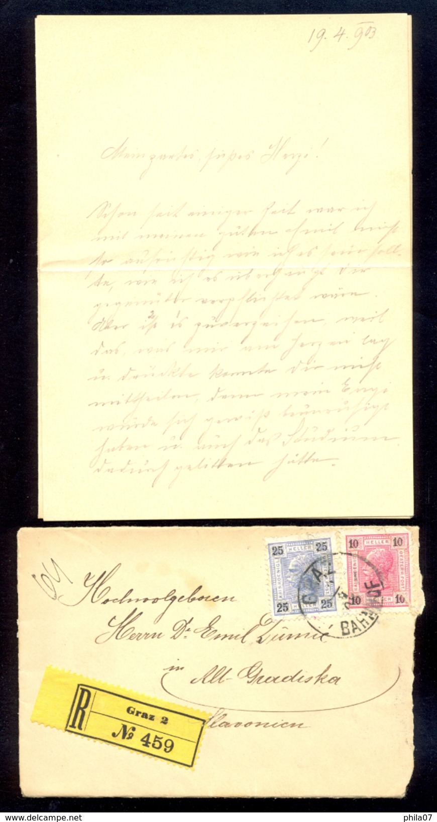 Small Size Letter Sent By Registered Mail From Graz (R GRAZ 2 - Label) To Stara Gradi&scaron;ka / 4 Scans - Other & Unclassified