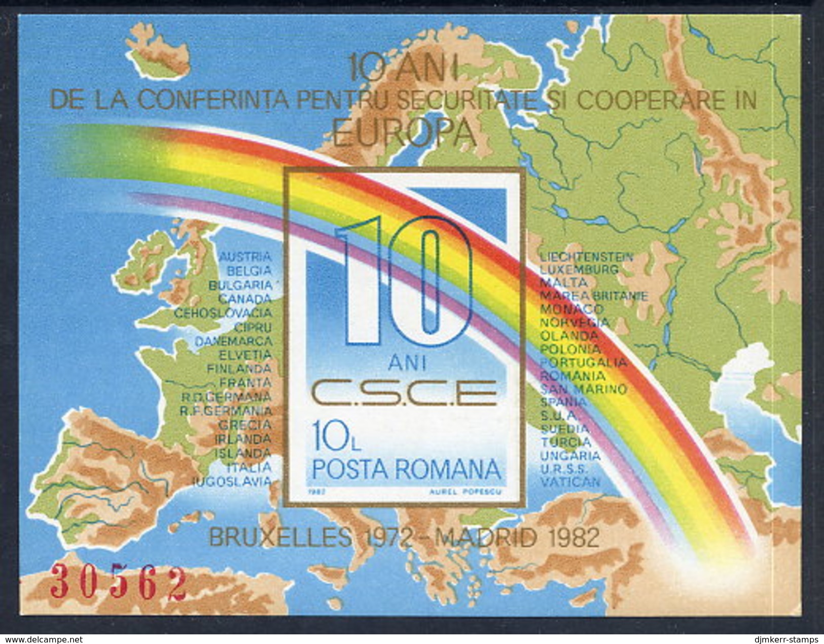 ROMANIA 1982 European Security Conference Block MNH / **.  Michel Block 190 - Unused Stamps