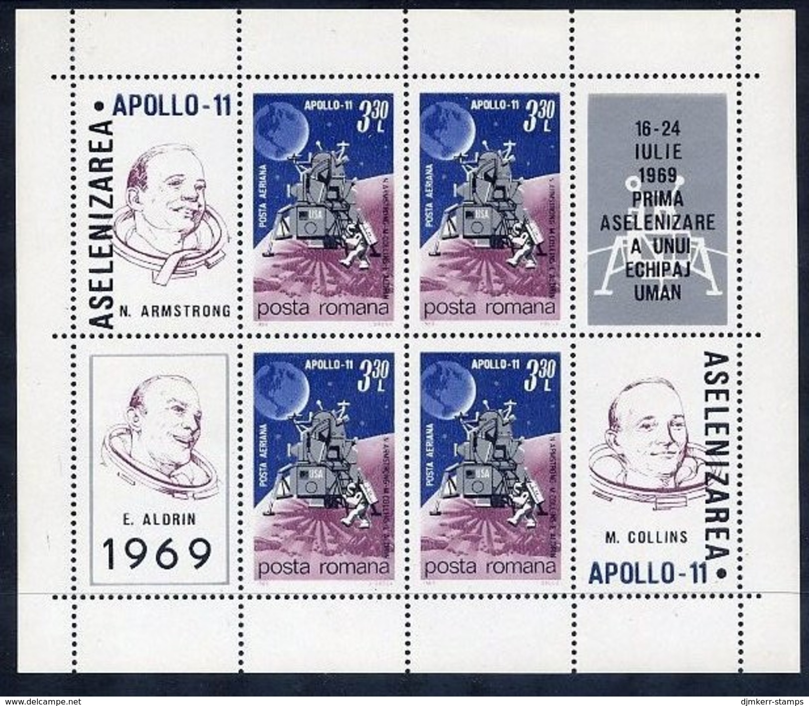 ROMANIA 1969 Apollo 11 Moon Flight  Block MNH / **.  Michel Block 72 - Blocks & Sheetlets