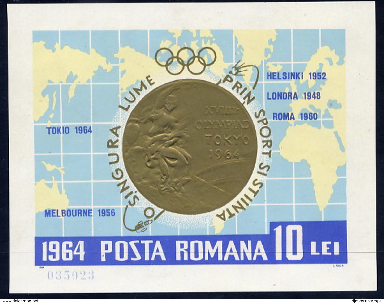 ROMANIA 1964 Olympic Medals Block MNH / **.  Michel Block 59 - Blocks & Sheetlets