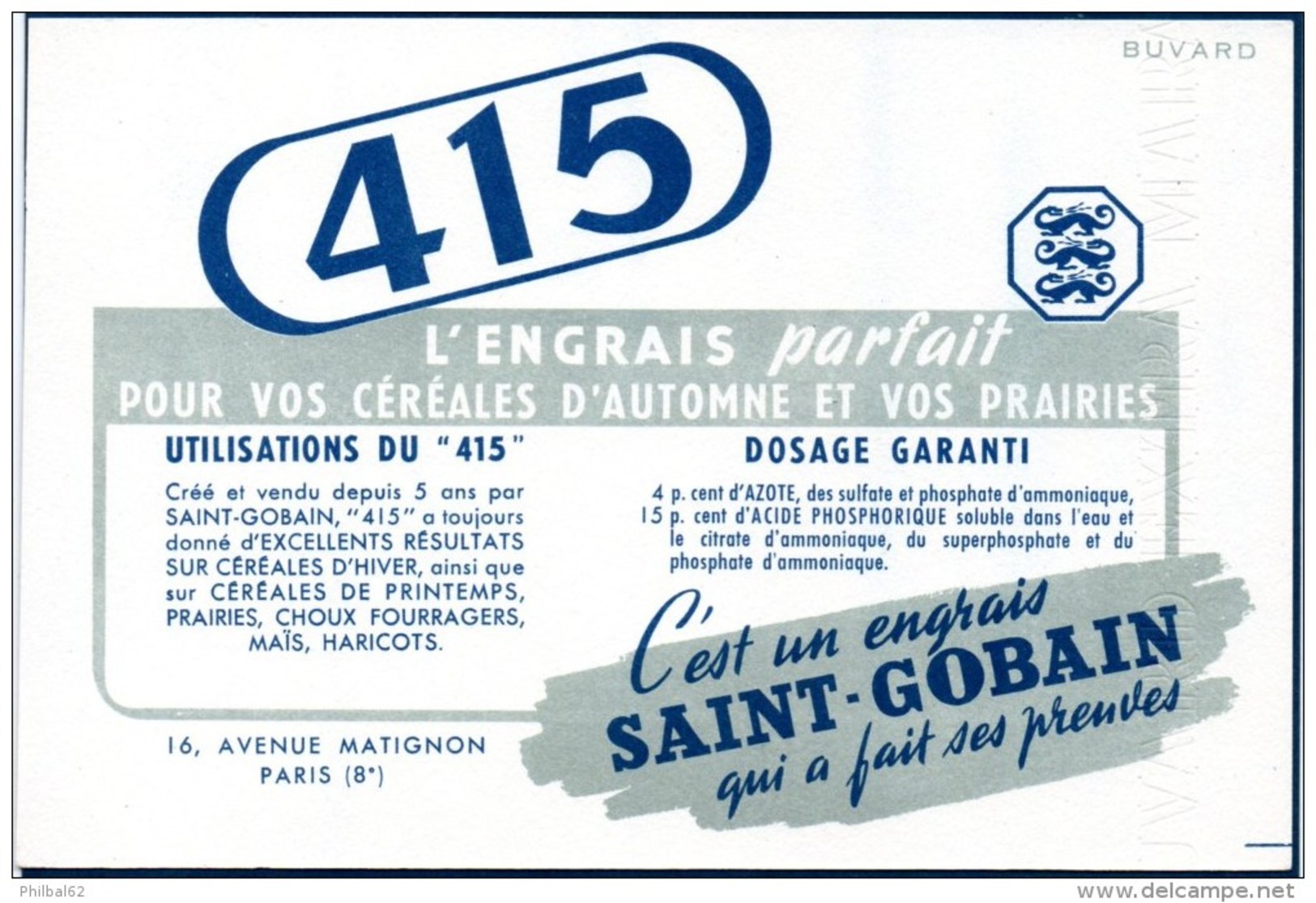 Buvard : Engrais De Saint-Gobain, Engrais Pour Céréales : Le 415 - Farm