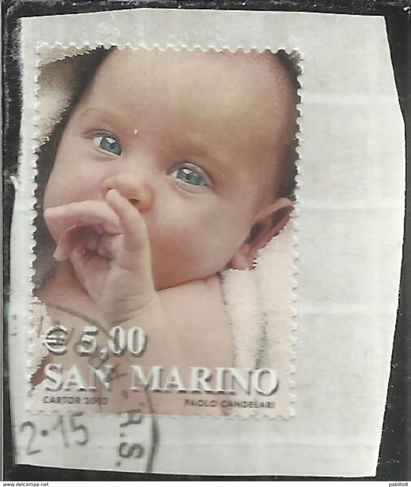 SAN MARINO 2002 I COLORI DELLA VITA IL ROSA DEL VOLTO DI UN NEONATO ROSE BABY &euro; 5,00 USATO USED OBLITERE´ - Gebraucht