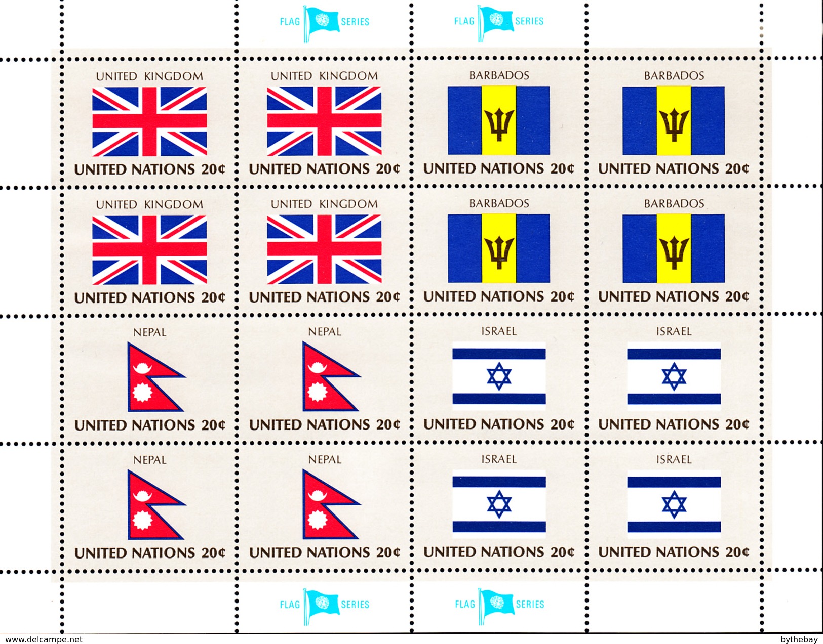 United Nations NY MNH 1983 Scott #399-#402 Flags: United Kingdom, Barbados, Nepal, Israel - Neufs