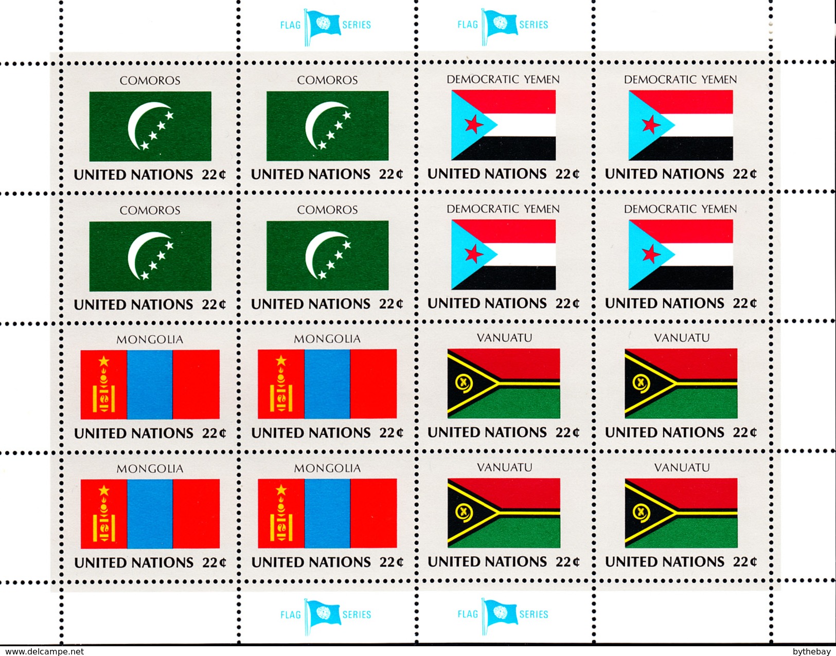 United Nations NY MNH 1987 Scott #499-#502 Flags: Comoros, Democratic Yemen, Mongolia, Vanuatu - Neufs