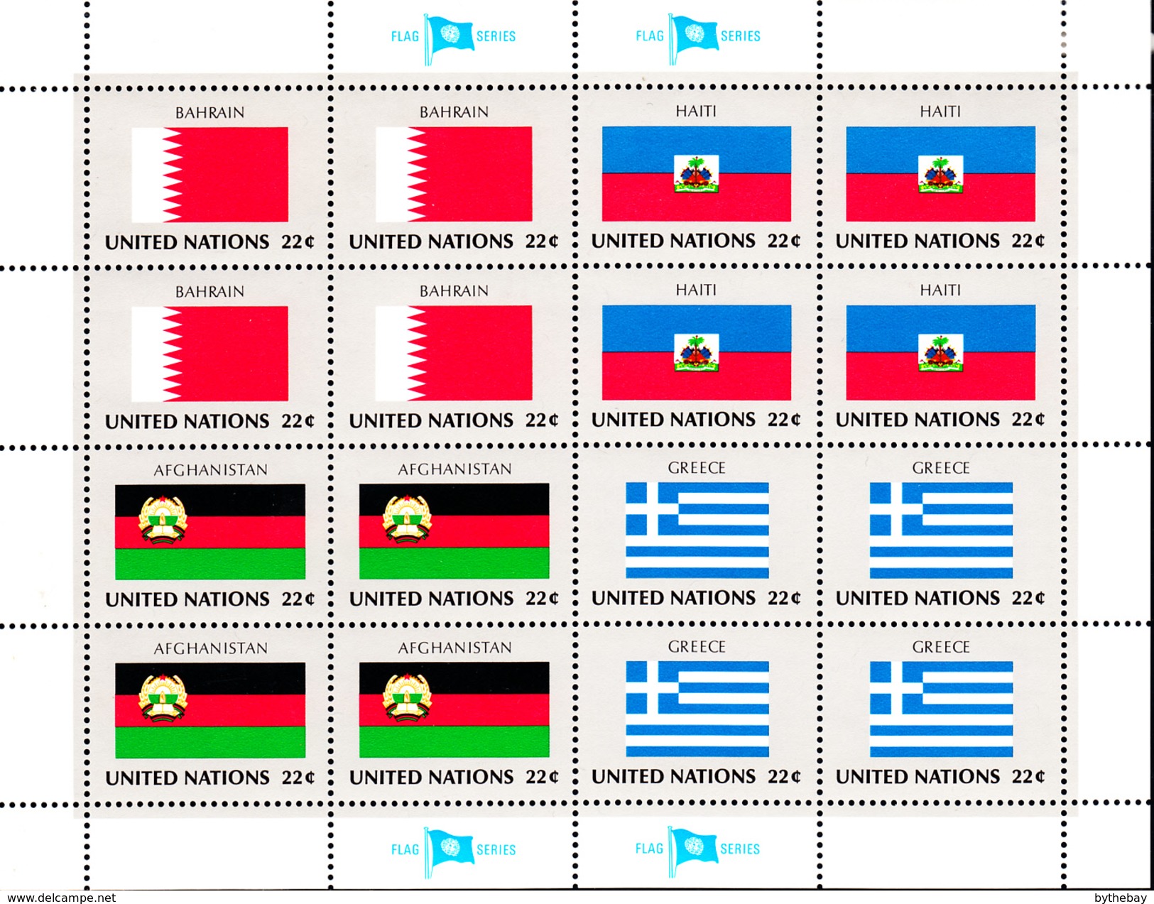 United Nations NY MNH 1987 Scott #511-#514 Flags: Bahrain, Haiti, Afghanistan, Greece - Nuevos