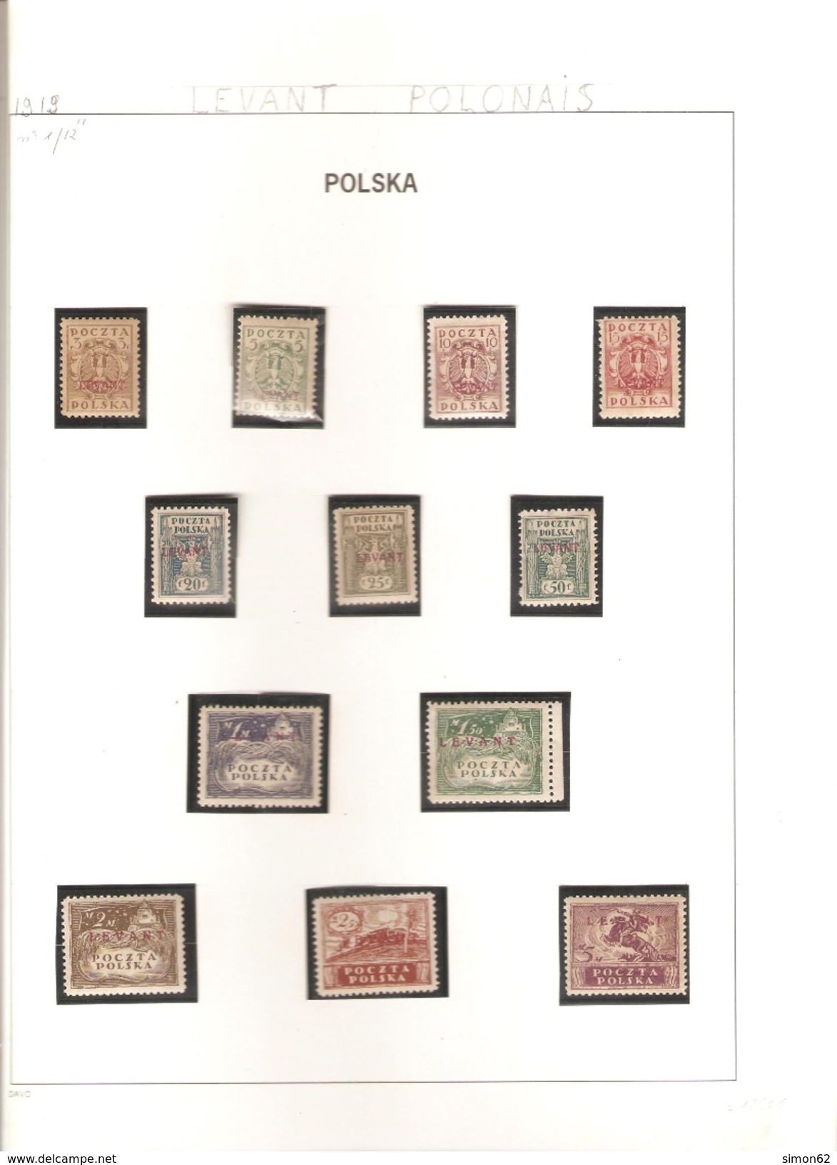 POLOGNE  LEVANT POLONAIS  SERIE N°1/12  NEUF ** MNH   DE  1919 - Levant (Turkey)