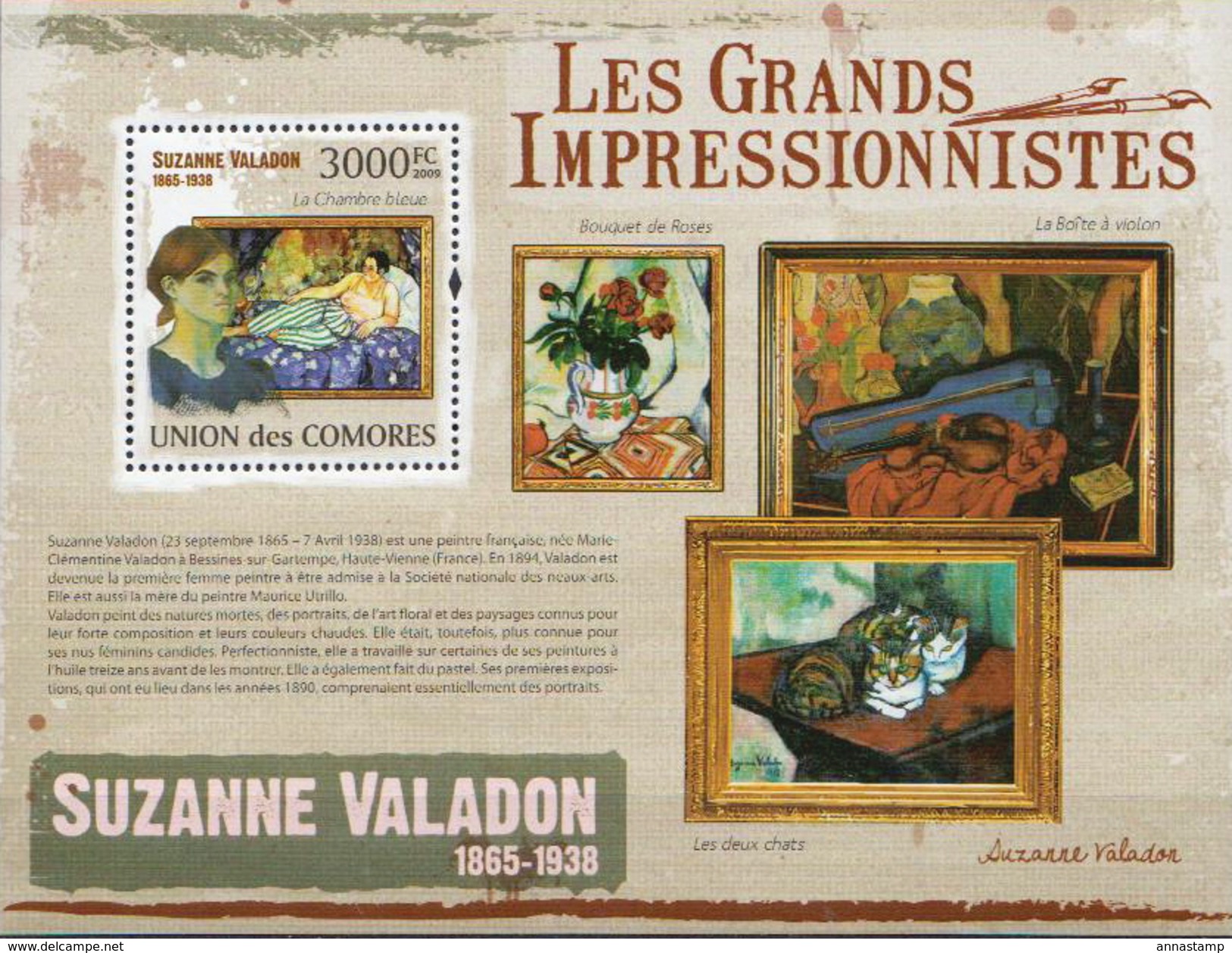 Comores Famous Impresionist Artists: Suzanne Valadon Sheetlet And SS - Impressionisme