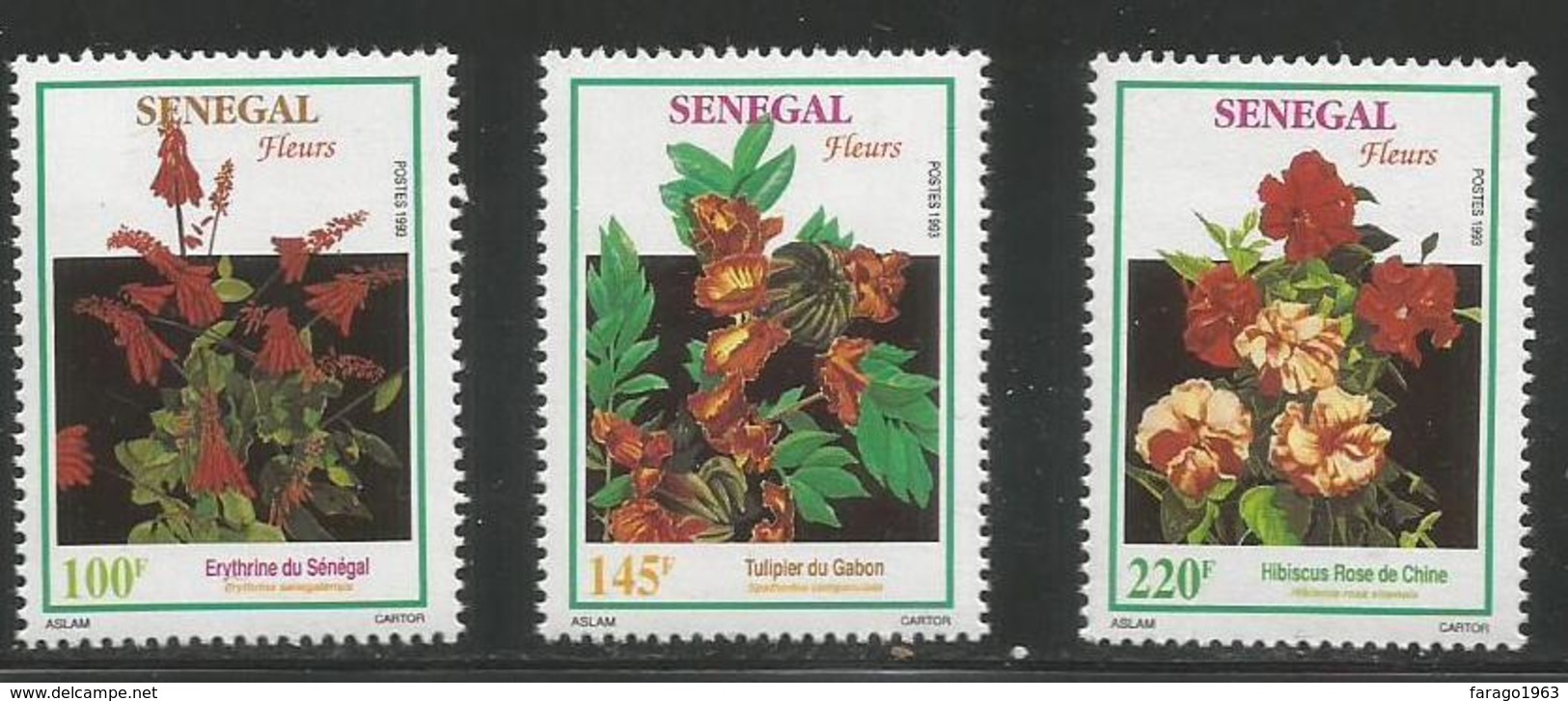 1993 1994 Senegal RARE Flowers Fleurs  3 Stamps From Set Of 5 But 220 Fr Hibiscus Is Rarest Of The 5 MNH - Sonstige & Ohne Zuordnung