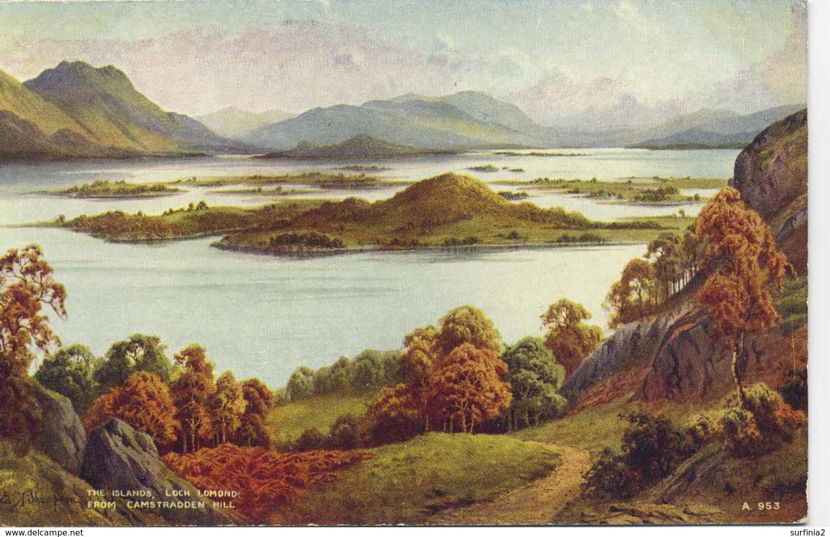 VALENTINES ART A953 - THE ISLANDS, LOCH LOMOND FROM CAMSTRADDEN HILL - E H THOMPSON - Inverness-shire