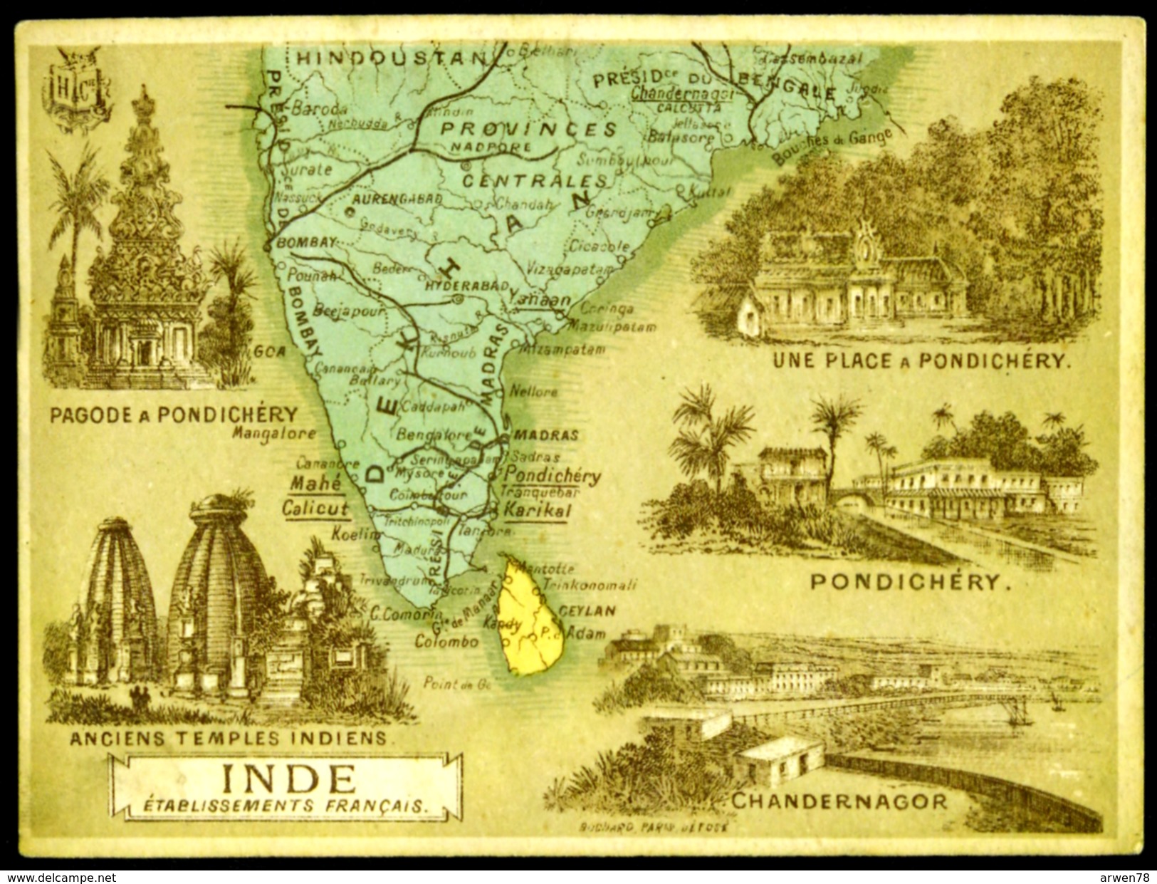 Chromo Etablissements Francais Dans L'inde Pondichery Chandernagor 2 Scans - Altri & Non Classificati