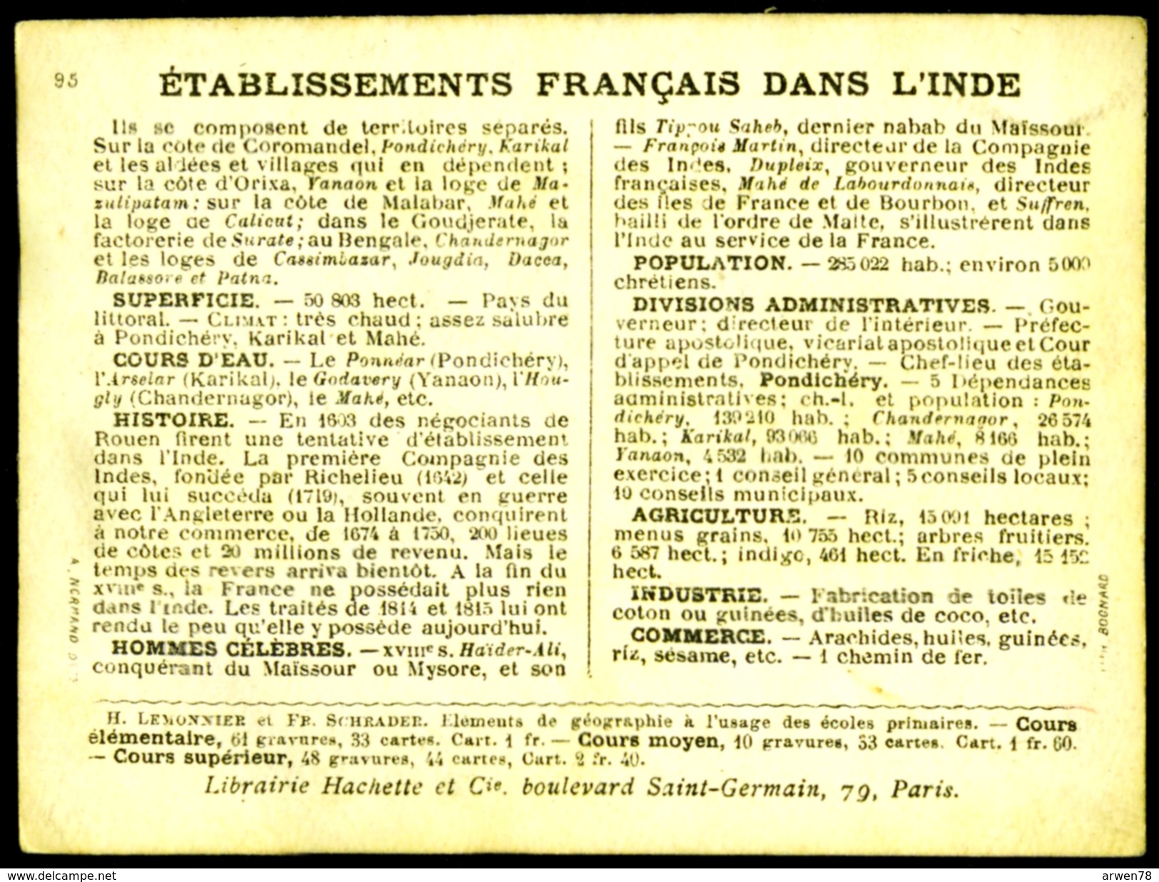 Chromo Etablissements Francais Dans L'inde Pondichery Chandernagor 2 Scans - Altri & Non Classificati