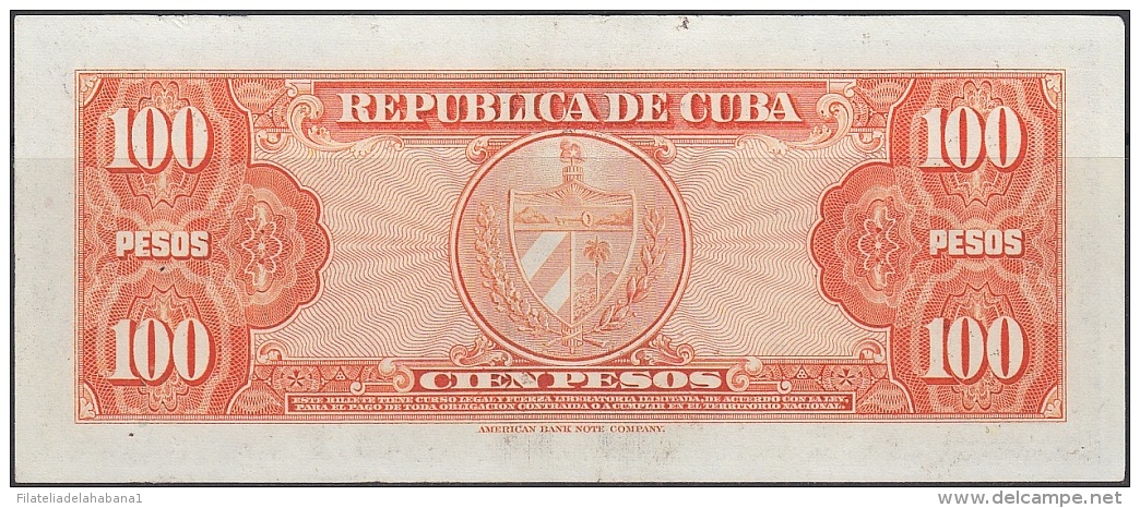 1959-BK-52 CUBA. BANCO NACIONAL 1959 100$ AGUILERA UNC.  5 CONSECUTIVOS - Cuba