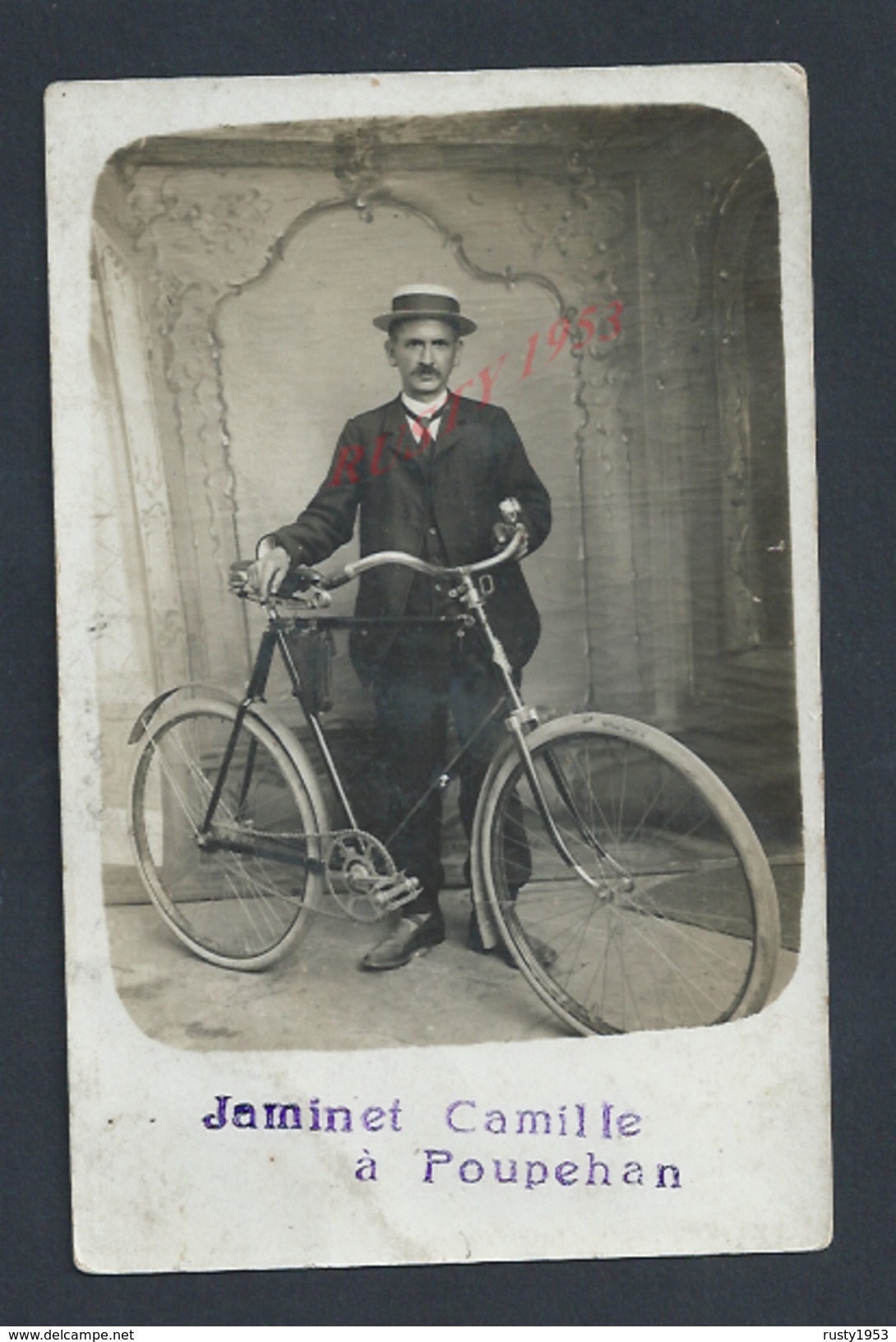 CARTE PHOTO HOMME A VÉLO  JAMINET CAMILLE À POUPEHAN OB CORBION BELGIQUE OB PARIS 1909 PAR LAUNOIS : - Autres & Non Classés