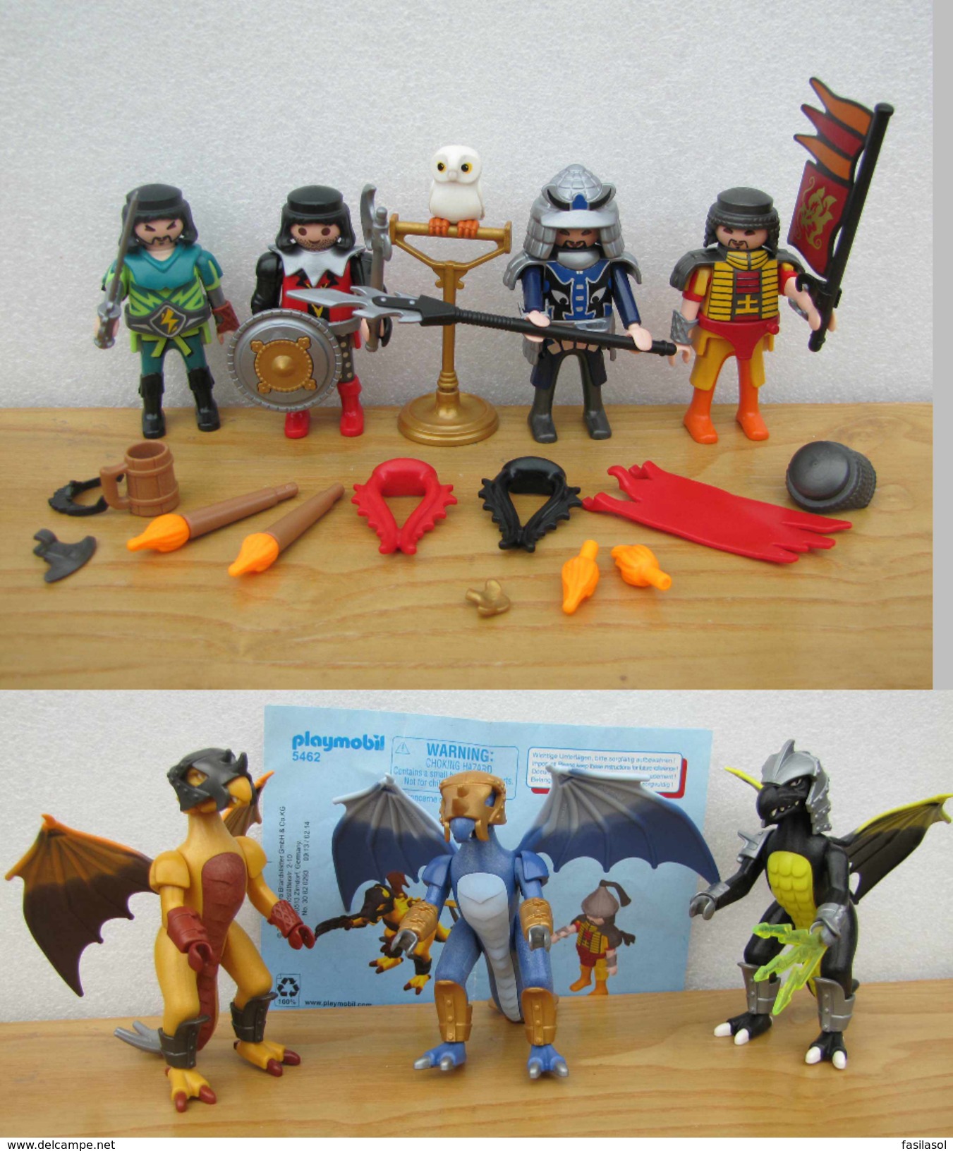 PLAYMOBIL : Lot De 4 Chevaliers Et De 3 Dragons Avec Accessoires - Playmobil