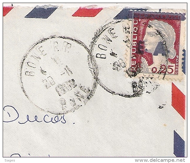 EA En BLEU Foncé Sur Decaris, BONE R.P. Algérie Sur Enveloppe. 28/11/1962 - Algérie (1962-...)