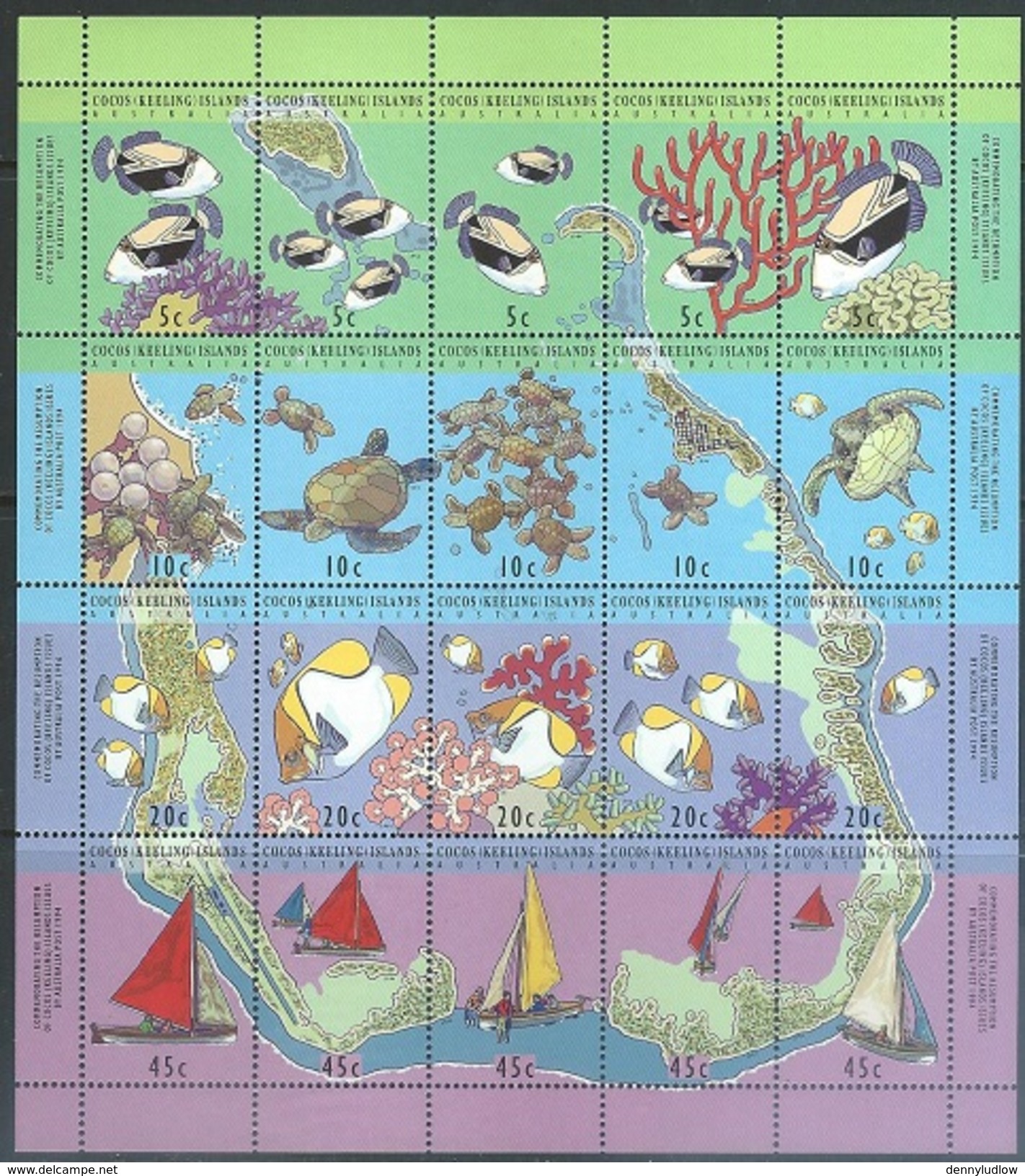 Cocos Islands 1994   Sc#292f  Marine Life Sheet Of 20    MNH**  2016 Scott Value $11 - Islas Cocos (Keeling)