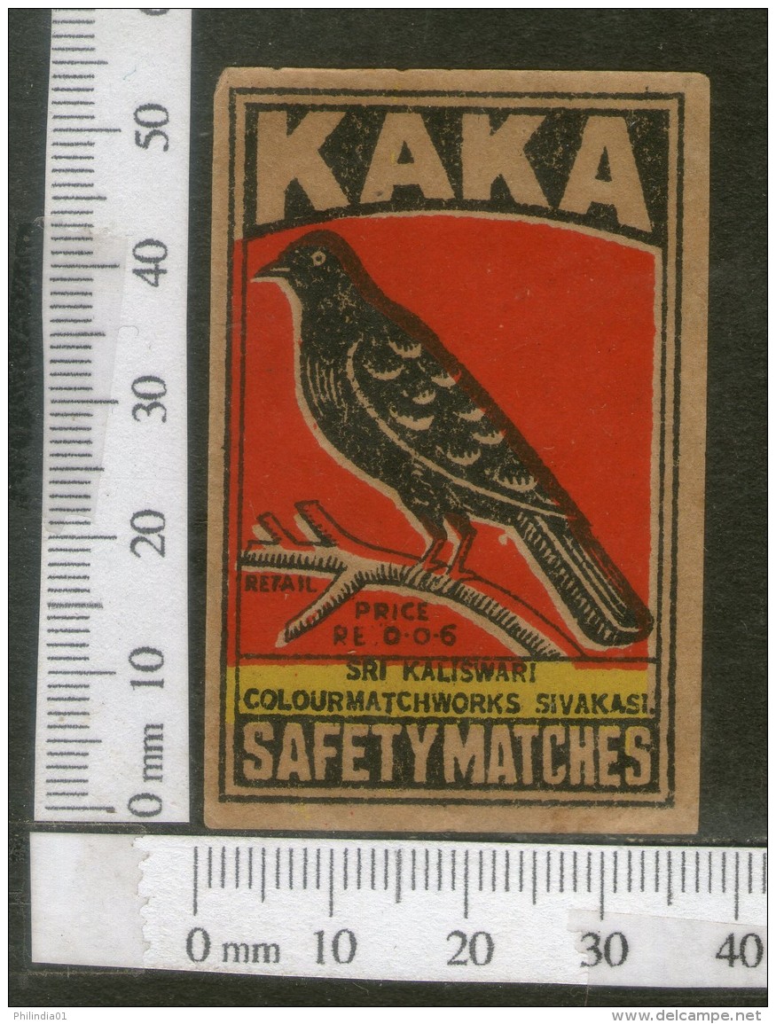 India 1950's Bird Crow Brand Match Box Label Animal # MBL194 - Matchbox Labels