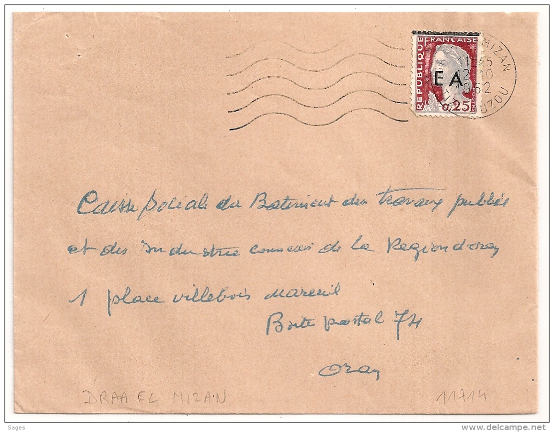 EA Sur DECARIS, DRAA EL MIZAN TIZI OUZOU Algérie Sur Enveloppe. - Algérie (1962-...)