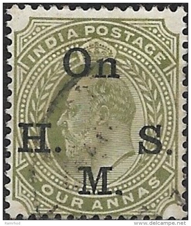 INDIA 1902 Official -  King Edward VII  -  4a. - Olive  FU - 1902-11 King Edward VII