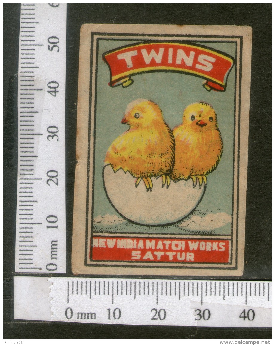 India 1950's Bird Twins Chicken Brand Match Box Label Animal # MBL104 - Zündholzschachteletiketten