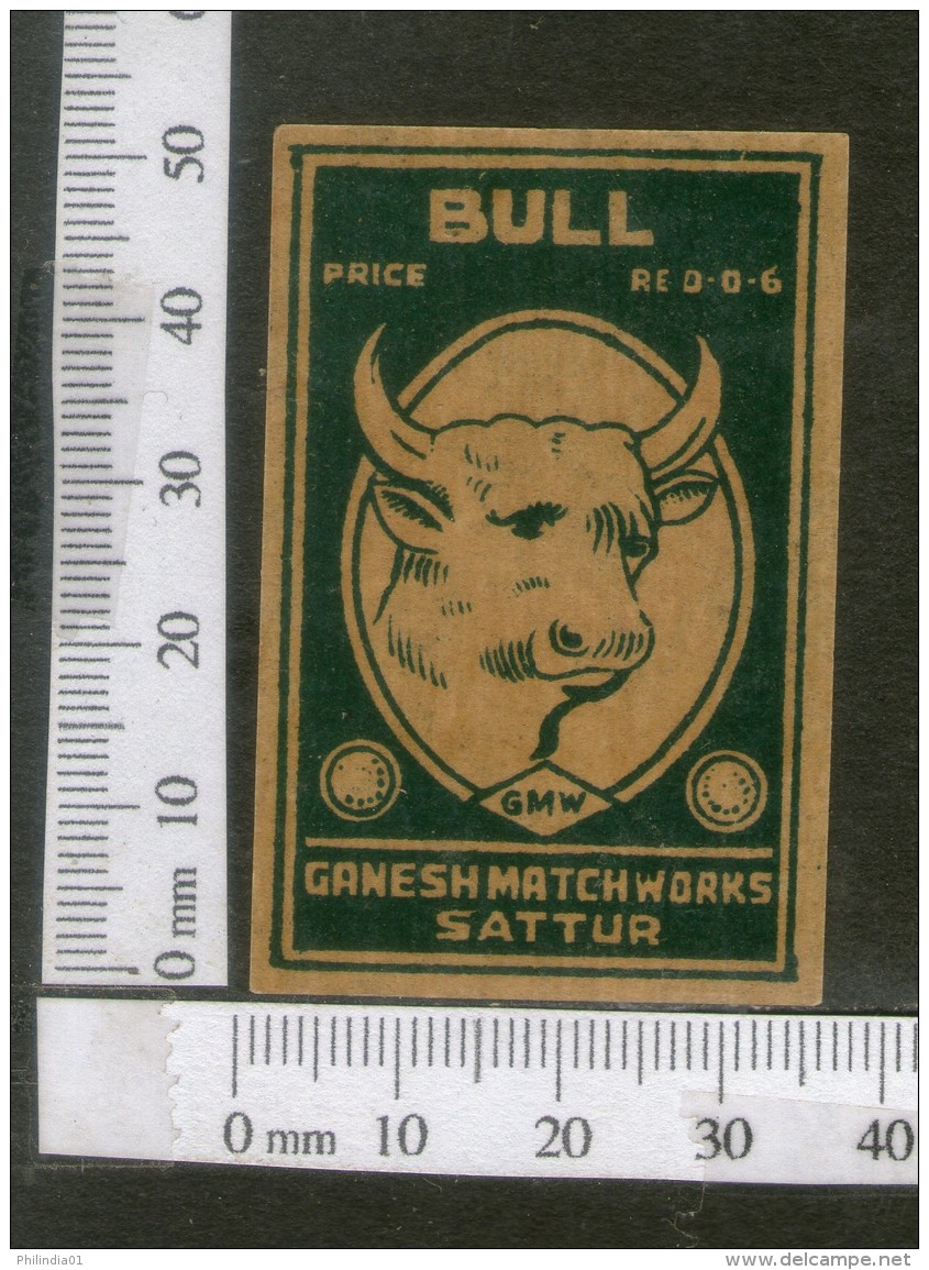 India 1950's Bull Brand Match Box Label Wildlife Animal # MBL038 - Matchbox Labels