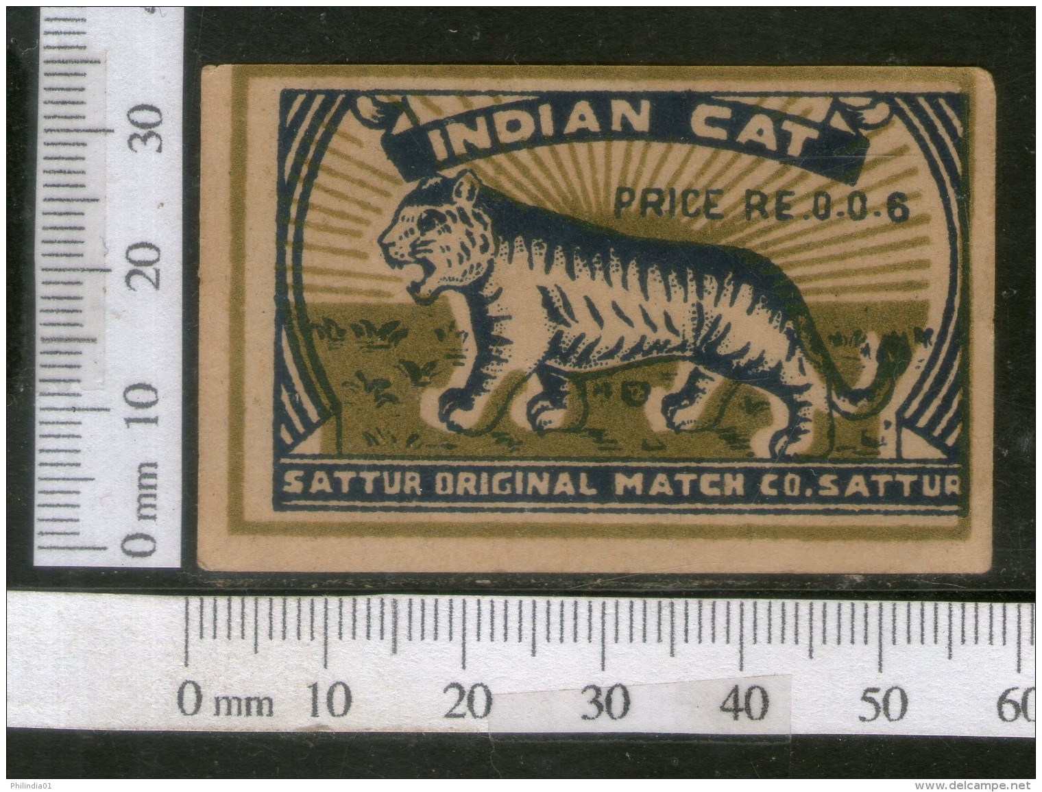 India 1950's Indian Cat Tiger Brand Match Box Label Wildlife Animal # MBL230 - Matchbox Labels