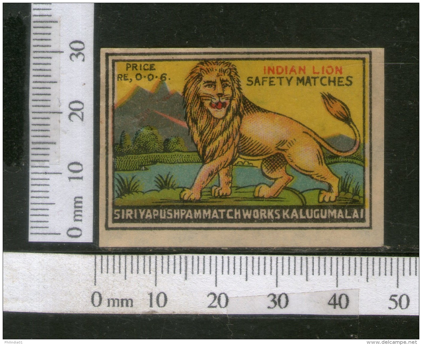 India 1950's Indian Lion Brand Match Box Label Wildlife Animal # MBL068 - Matchbox Labels