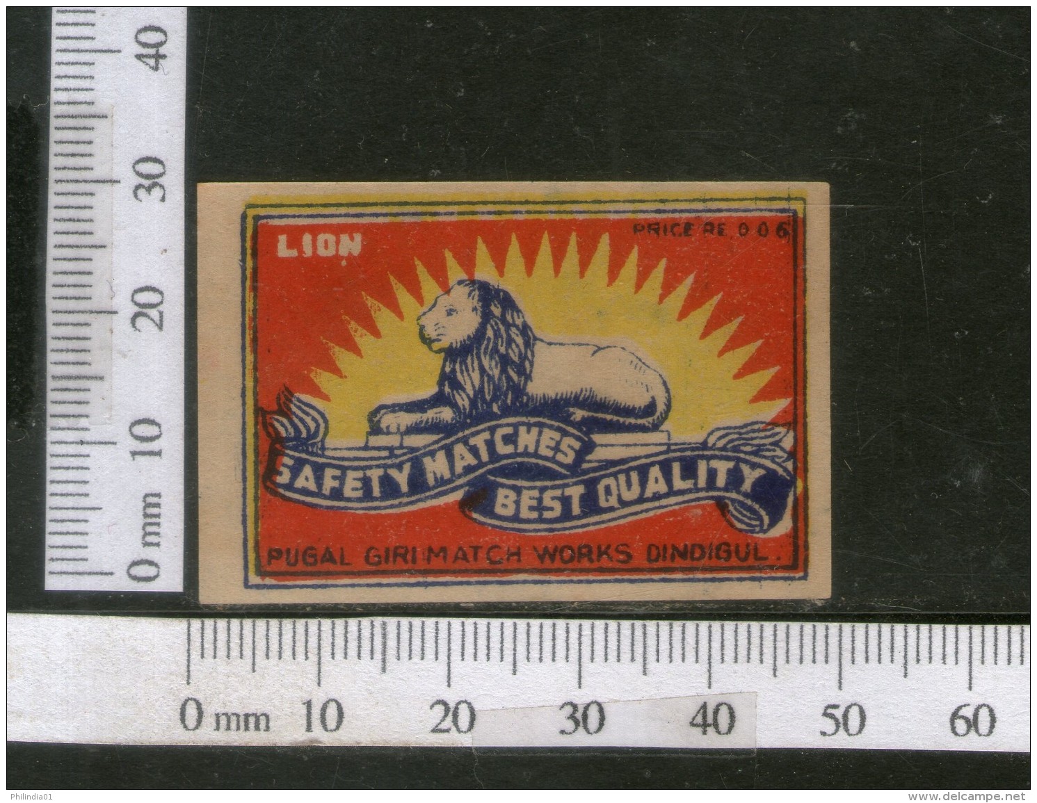 India 1950's Lion Brand Match Box Label Wildlife Animal # MBL017 - Matchbox Labels