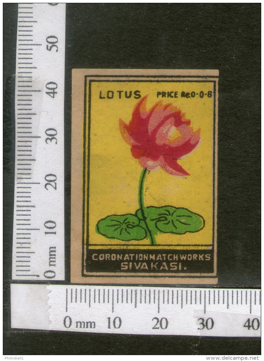 India 1950's Lotus Flower Flora Brand Match Box Label # MBL088 - Matchbox Labels