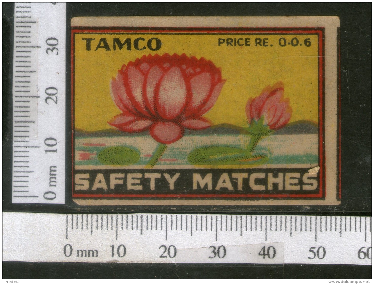 India 1950's Lotus Flower Flora Tamco Brand Match Box Label # MBL132 - Matchbox Labels