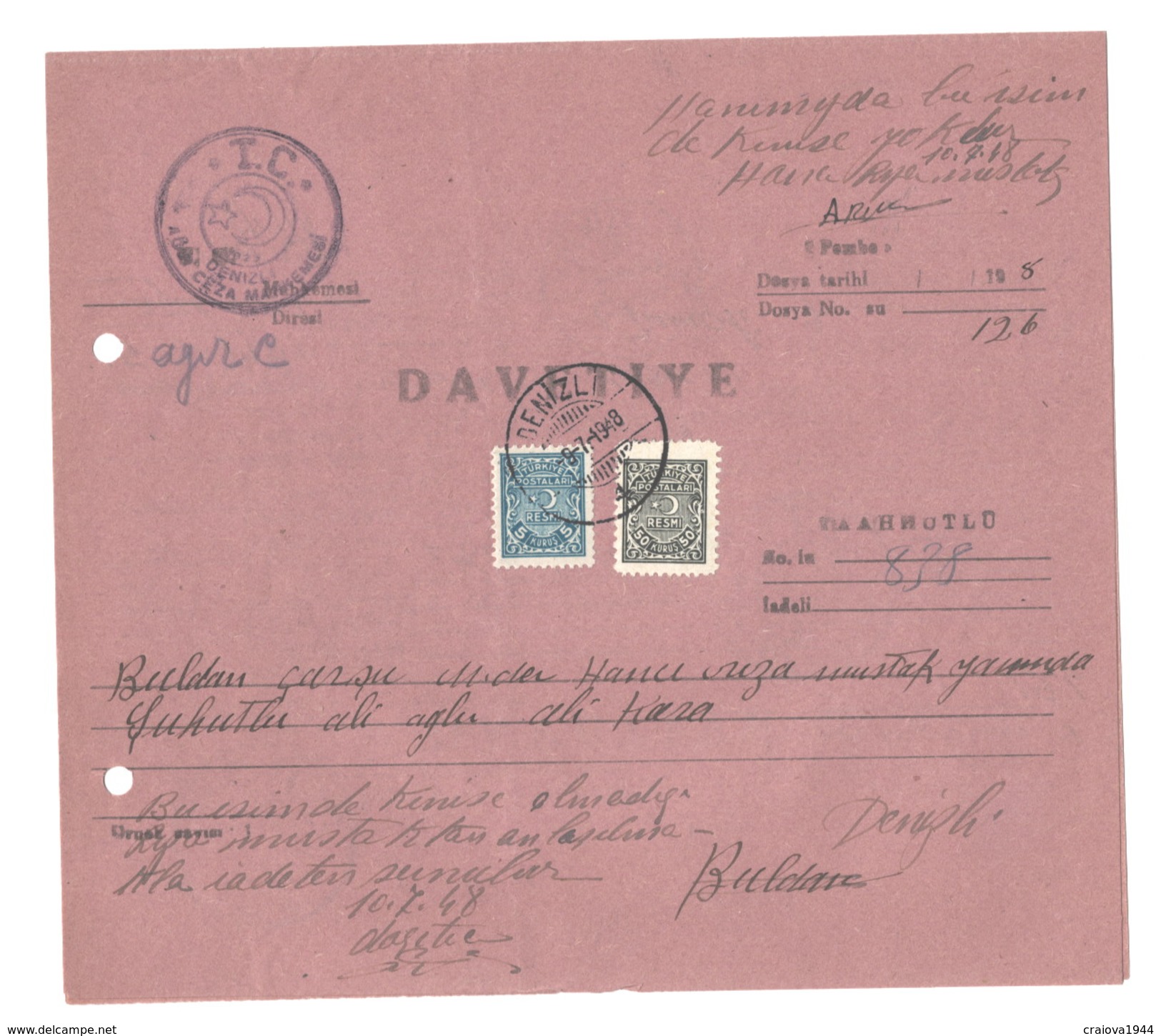 TURKEY, 1948, "COURT Of JUSTICE INVITATION CARD - 09 July, 1948" (4 SCANS) - Covers & Documents