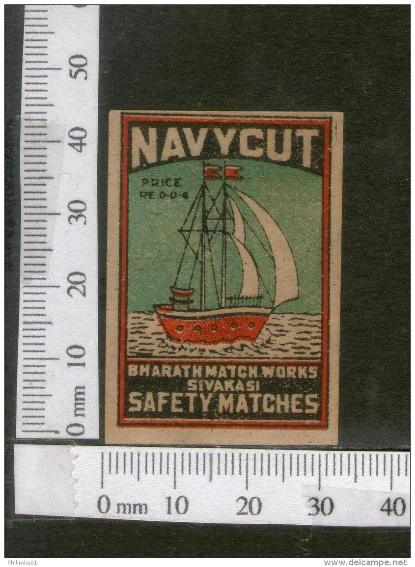 India 1950's Ship Navycut Brand Match Box Label # MBL130 - Matchbox Labels